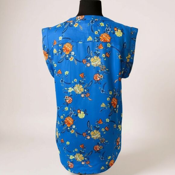 🌺 Alice Blue Oversized Sleeveless Blouse XS Blue Orange Print Work Casual Top - Picture 9 of 9